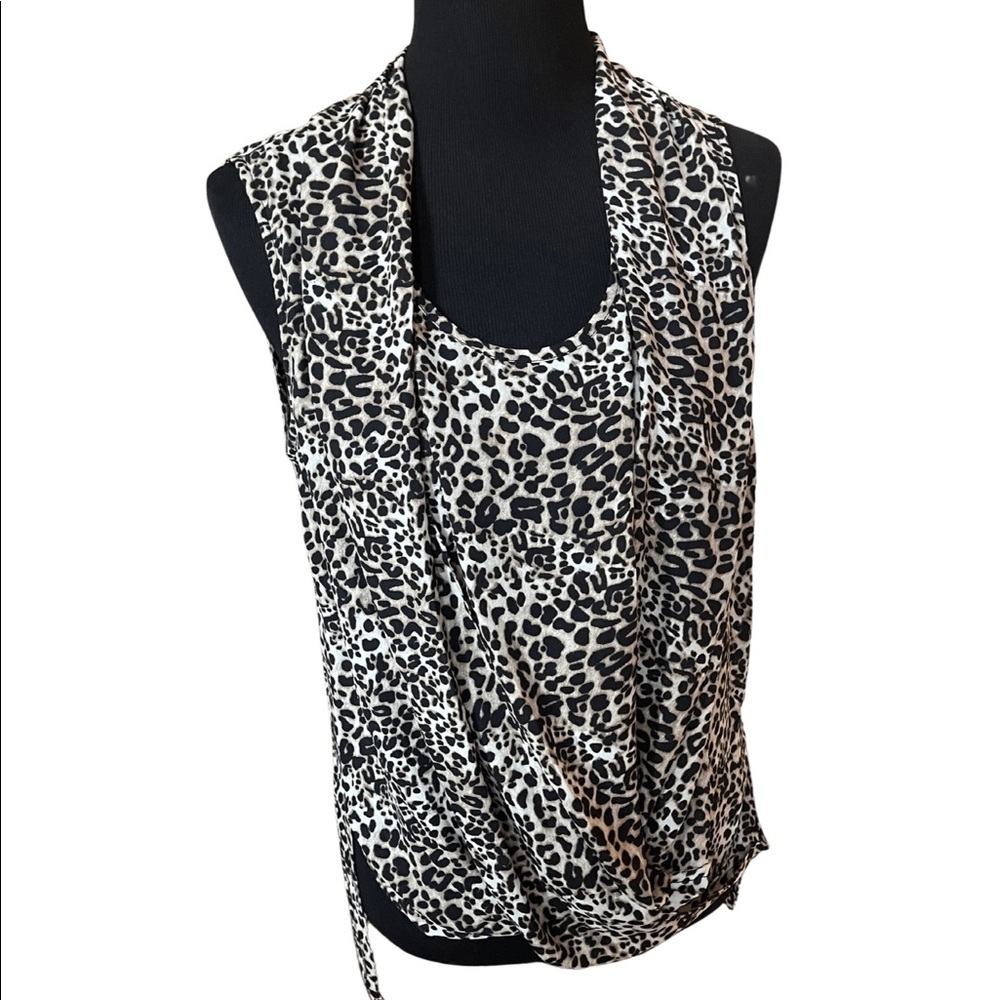 Vince Camuto Leopard Print Hi Low Draped Front Top